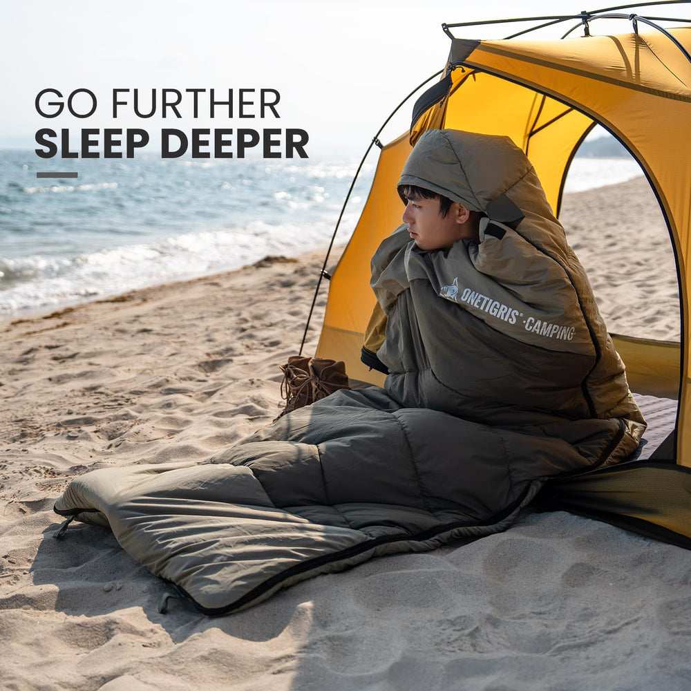 OneTigris Envelope sleeping bag in outdoor use ready for camping and travel.