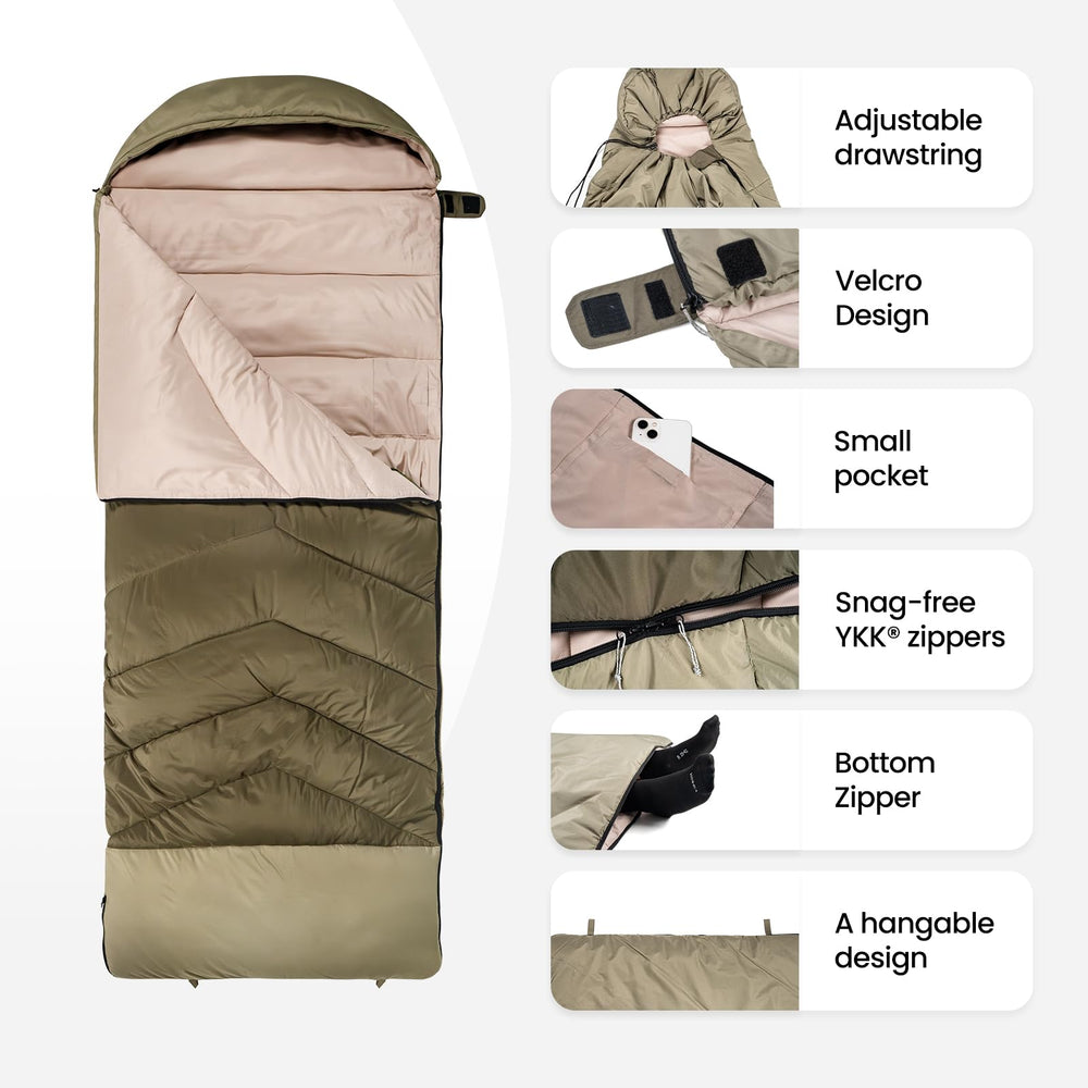 OneTigris Envelope sleeping bag weight highlights portable 3.92 lbs for backpacking.