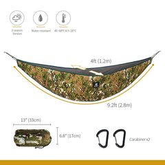 OneTigris Hideout Underquilt strap loops illustrate easy tree attachment