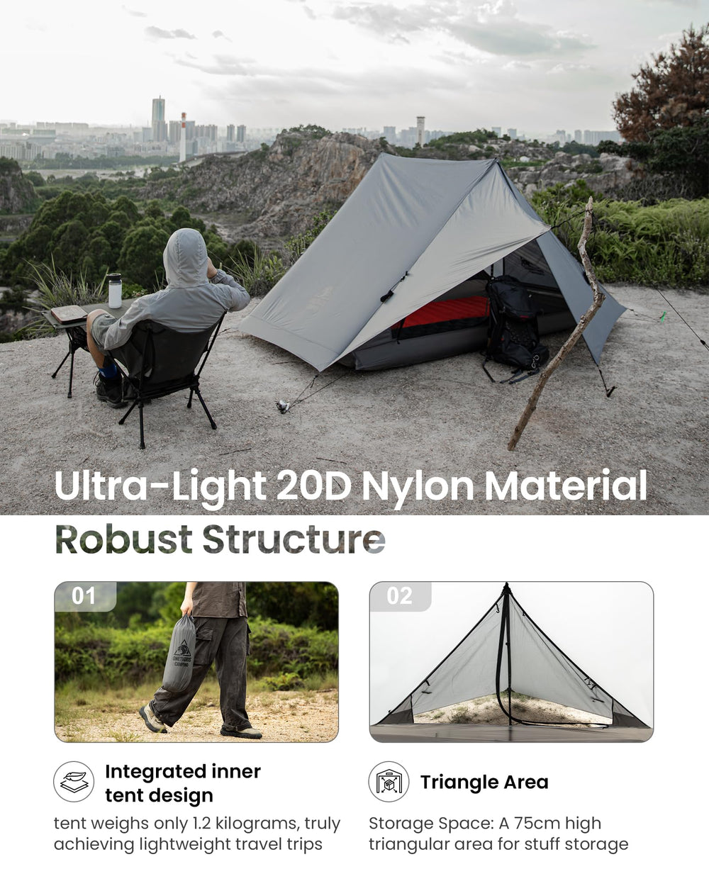 OneTigris HillRidge 20D Sil-Coated Nylon delivers lightweight durability.