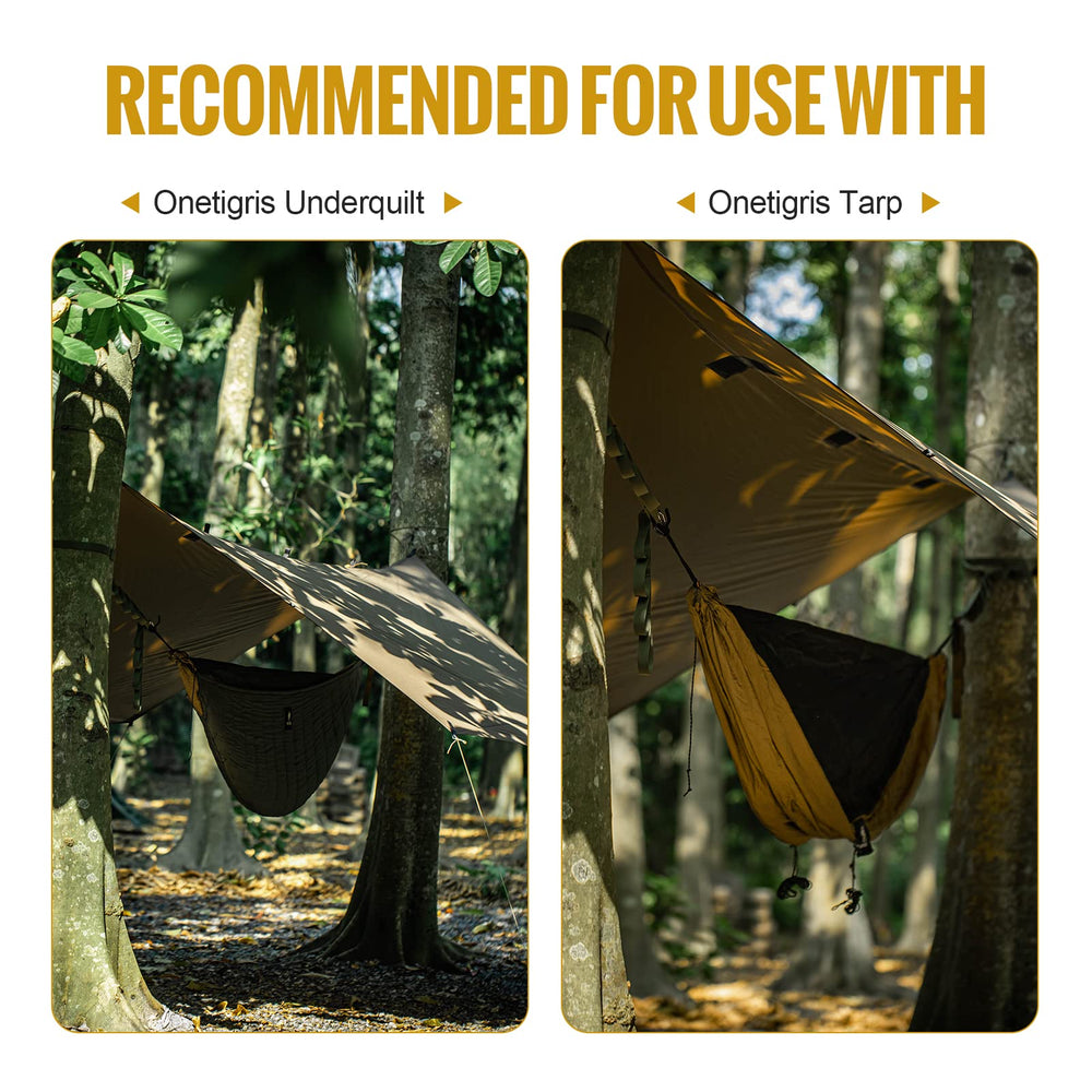 OneTigris KOMPOUND carabiners and guylines ensure secure, stable hangs.