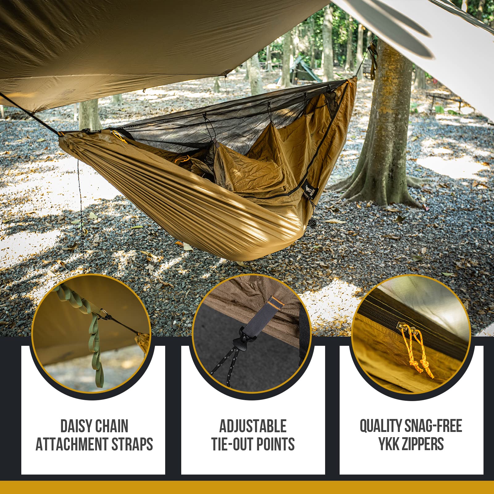 OneTigris KOMPOUND mosquito net closed to keep insects out while you sleep.