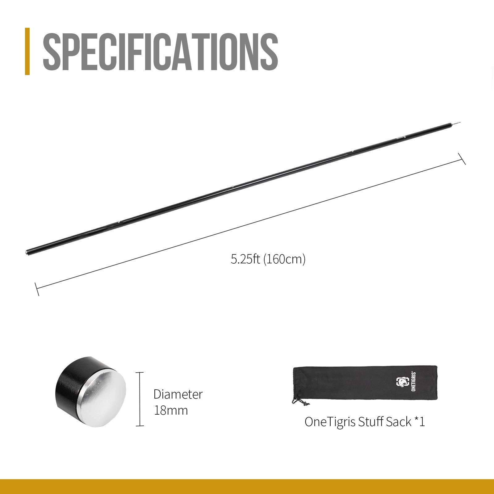 OneTigris lightweight poles connection sections provide secure joints.