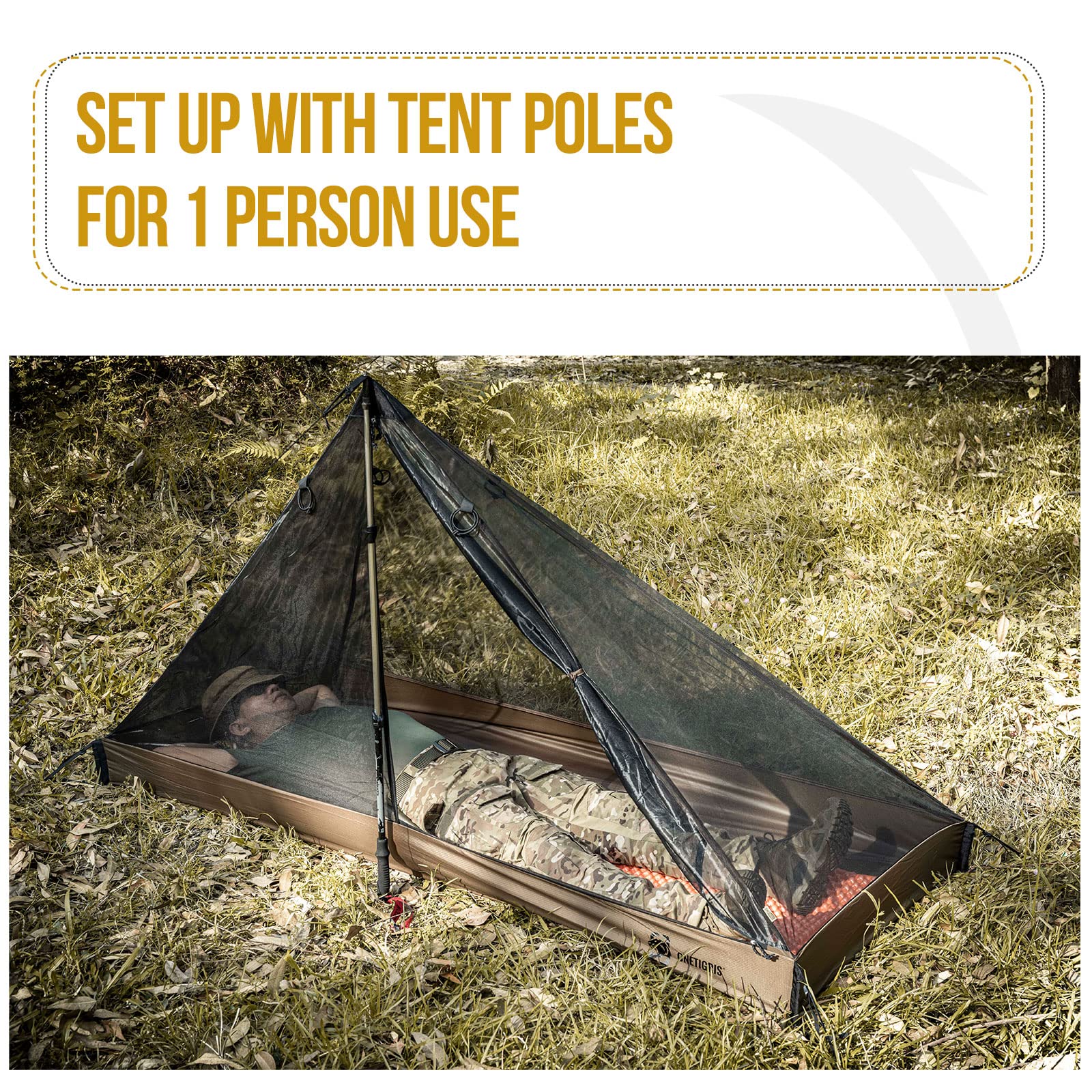 ONETIGRIS mesh teepee tent folded compact for backpacking.