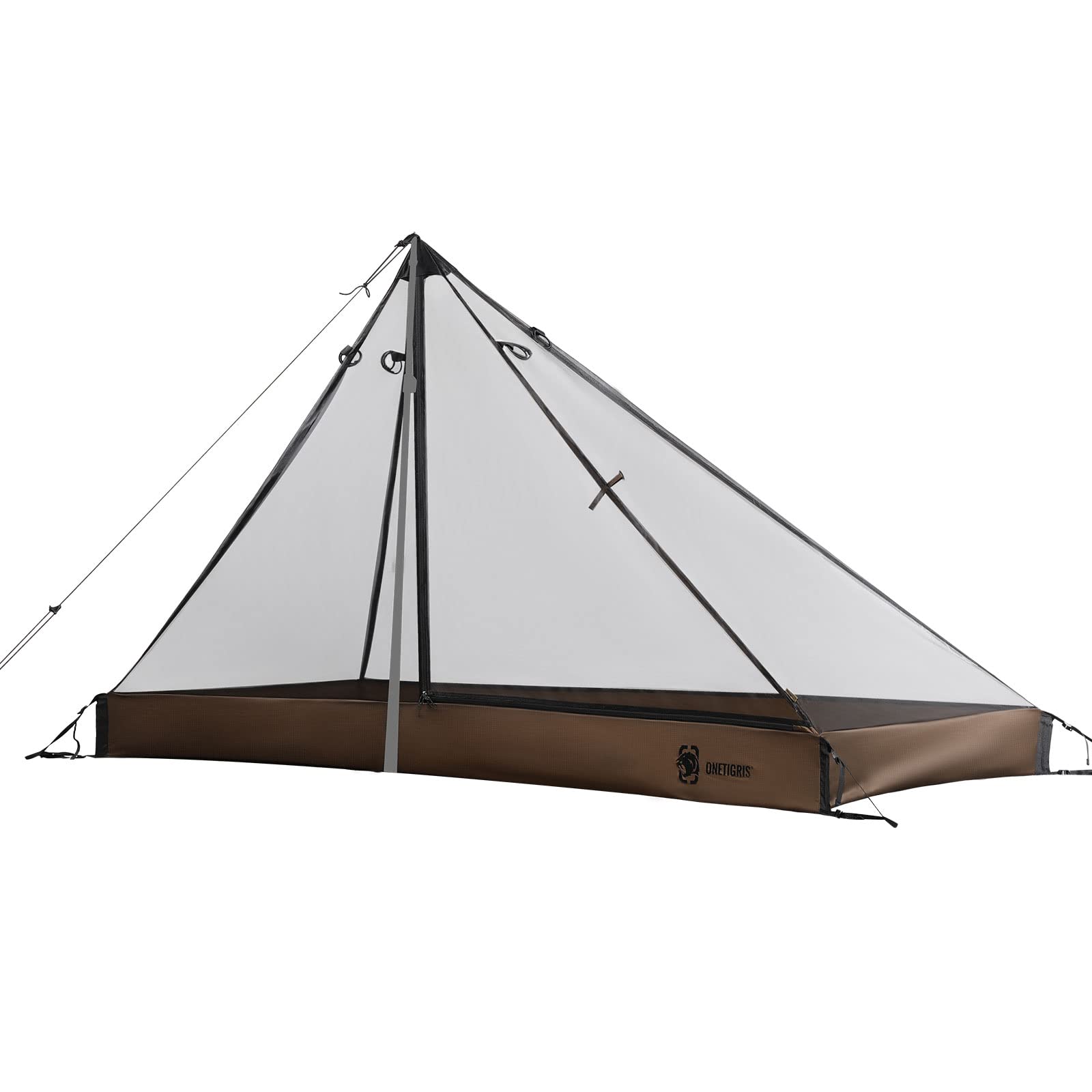 ONETIGRIS mesh teepee tent front view for ultralight solo camping.