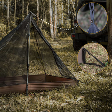 ONETIGRIS mesh teepee tent top cord compatibility with tarps and shelters.