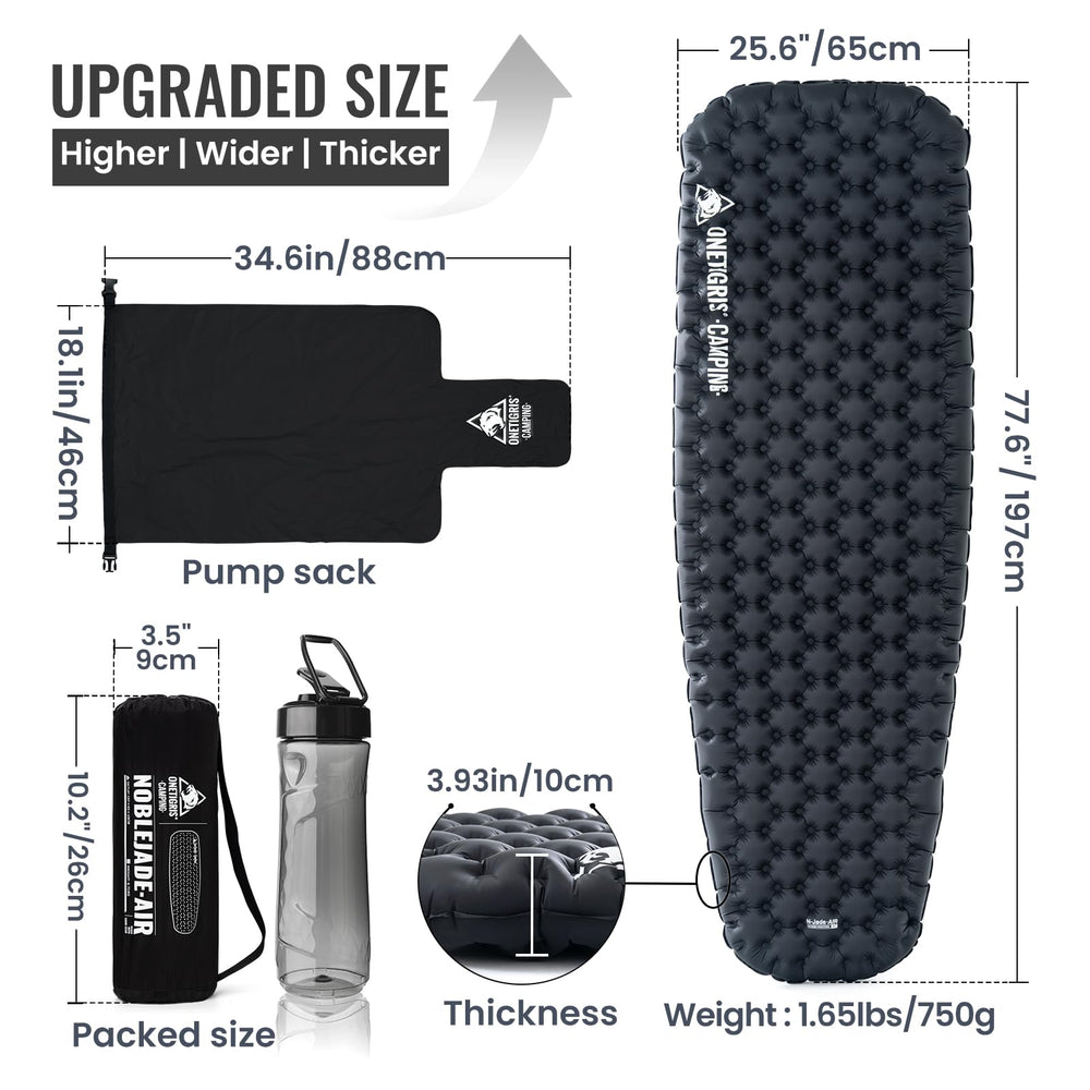 ONETIGRIS Noblejade insulated sleeping pad oversized dimensions provide room to stretch for backpacking.