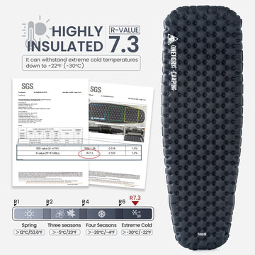 ONETIGRIS Noblejade insulated sleeping pad oversized dimensions provide room to stretch for backpacking.
