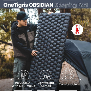 ONETIGRIS Obsidian ultralight sleeping pad dimensions 74.4 by 24.8 inches for taller campers.