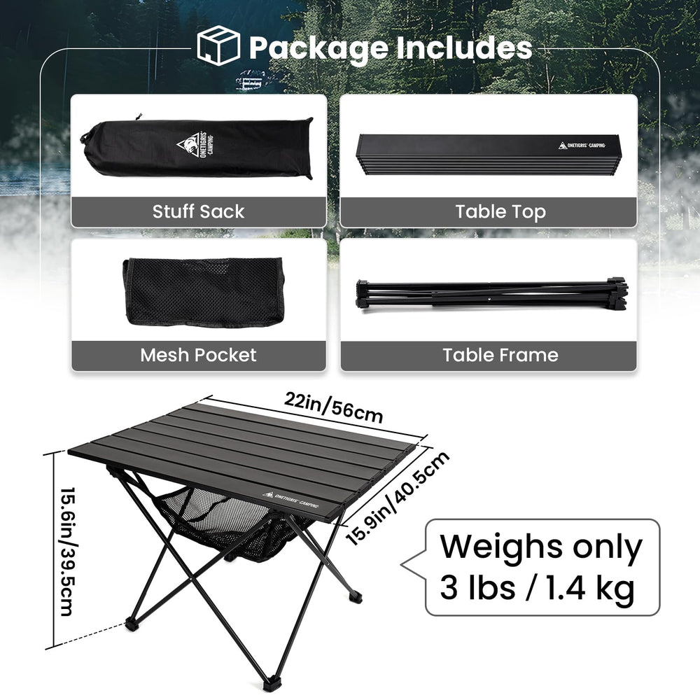ONETIGRIS portable camping table aluminum top is easy to clean.