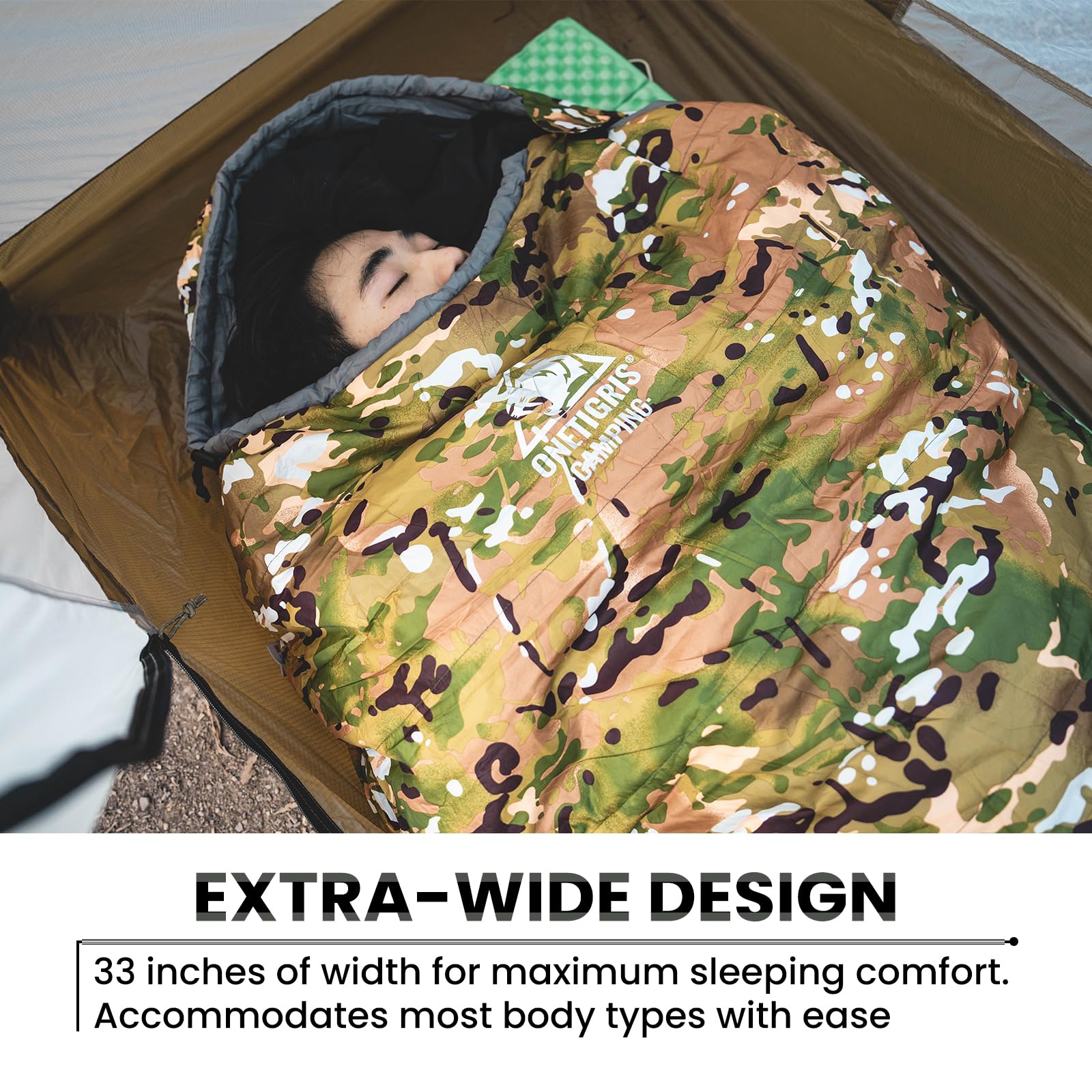 OneTigris sleeping bag unfolded dimensions show generous length.