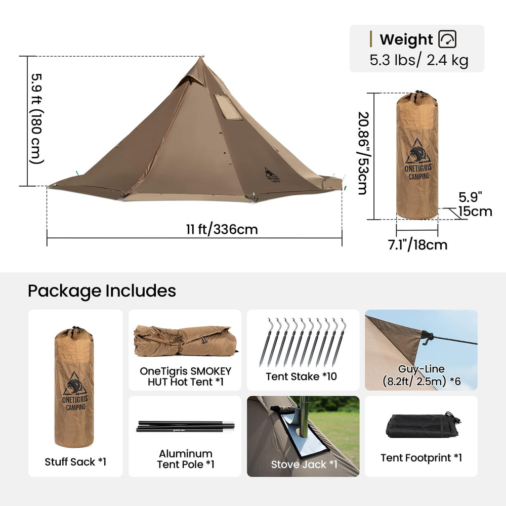 OneTigris Smokey HUT detachable floor mat keeps feet dry.
