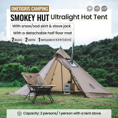 OneTigris Smokey HUT stove jack setup for safe camp cooking.