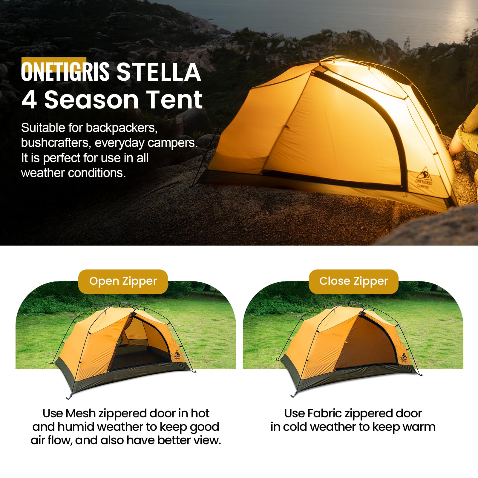 OneTigris Stella easy setup with cross-pole system.
