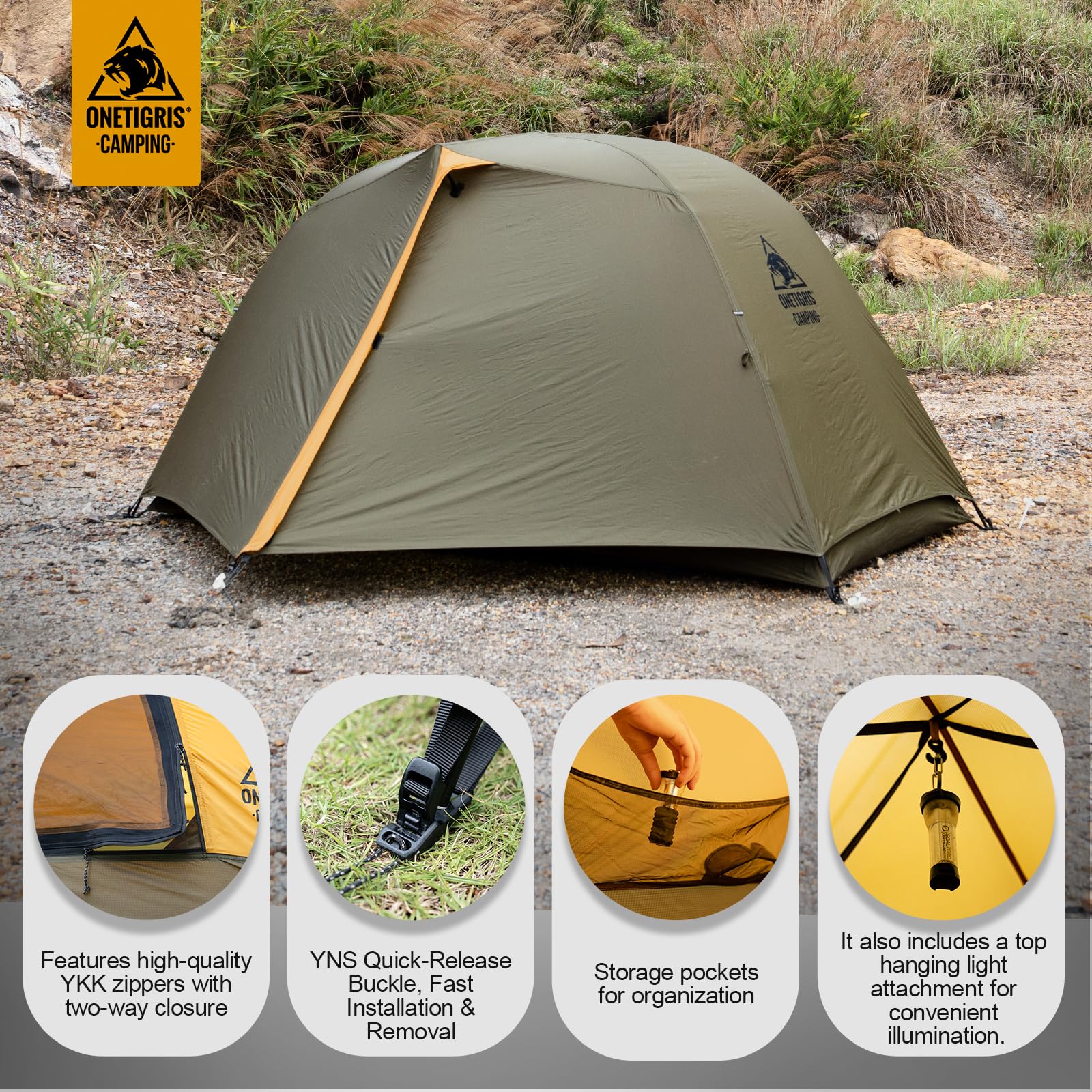 OneTigris Stella 3000mm waterproof rating tent standing in rain-ready conditions.