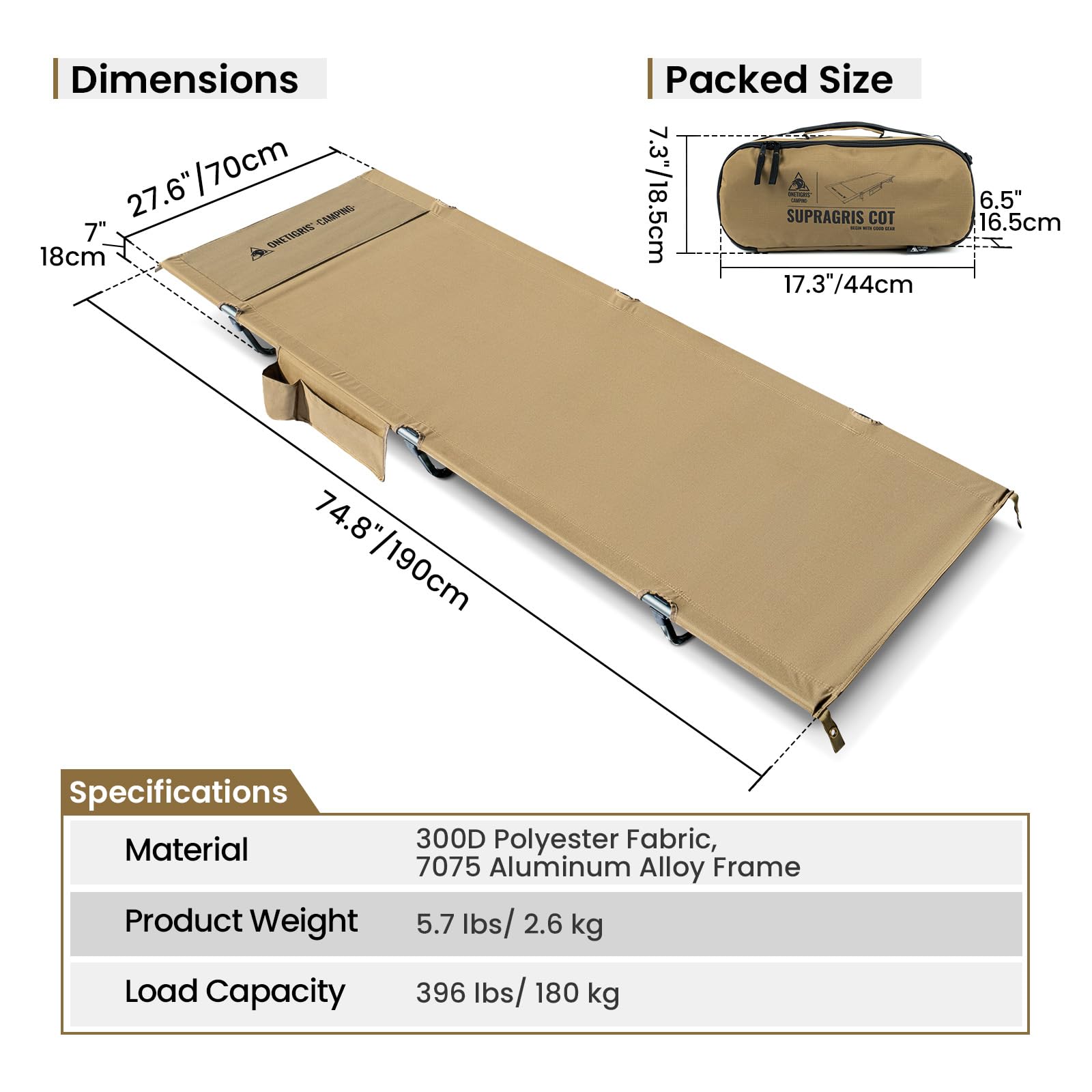 ONETIGRIS SUPRAGRIS cot wide dimensions provide stability and roomy sleep space