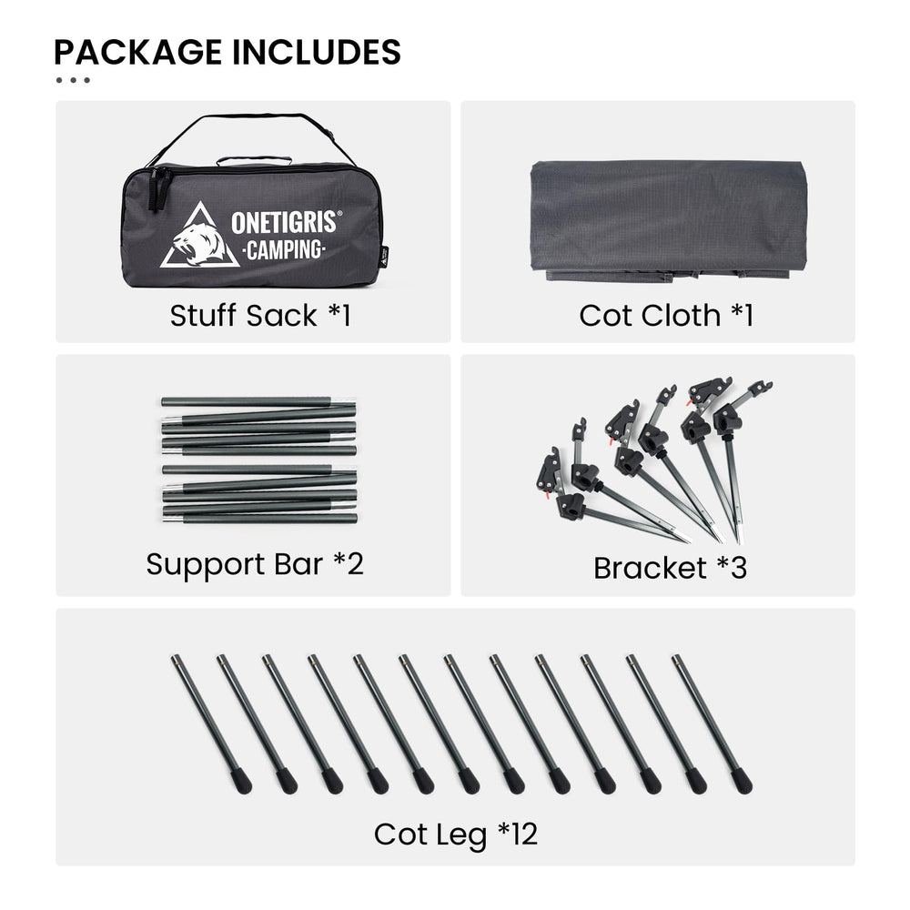 ONETIGRIS Supranubis camping cot materials highlight durability and light weight.