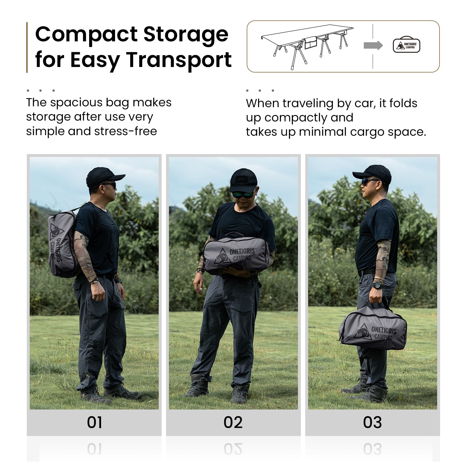 ONETIGRIs Supranubis camping cot storage net stores gear neatly.