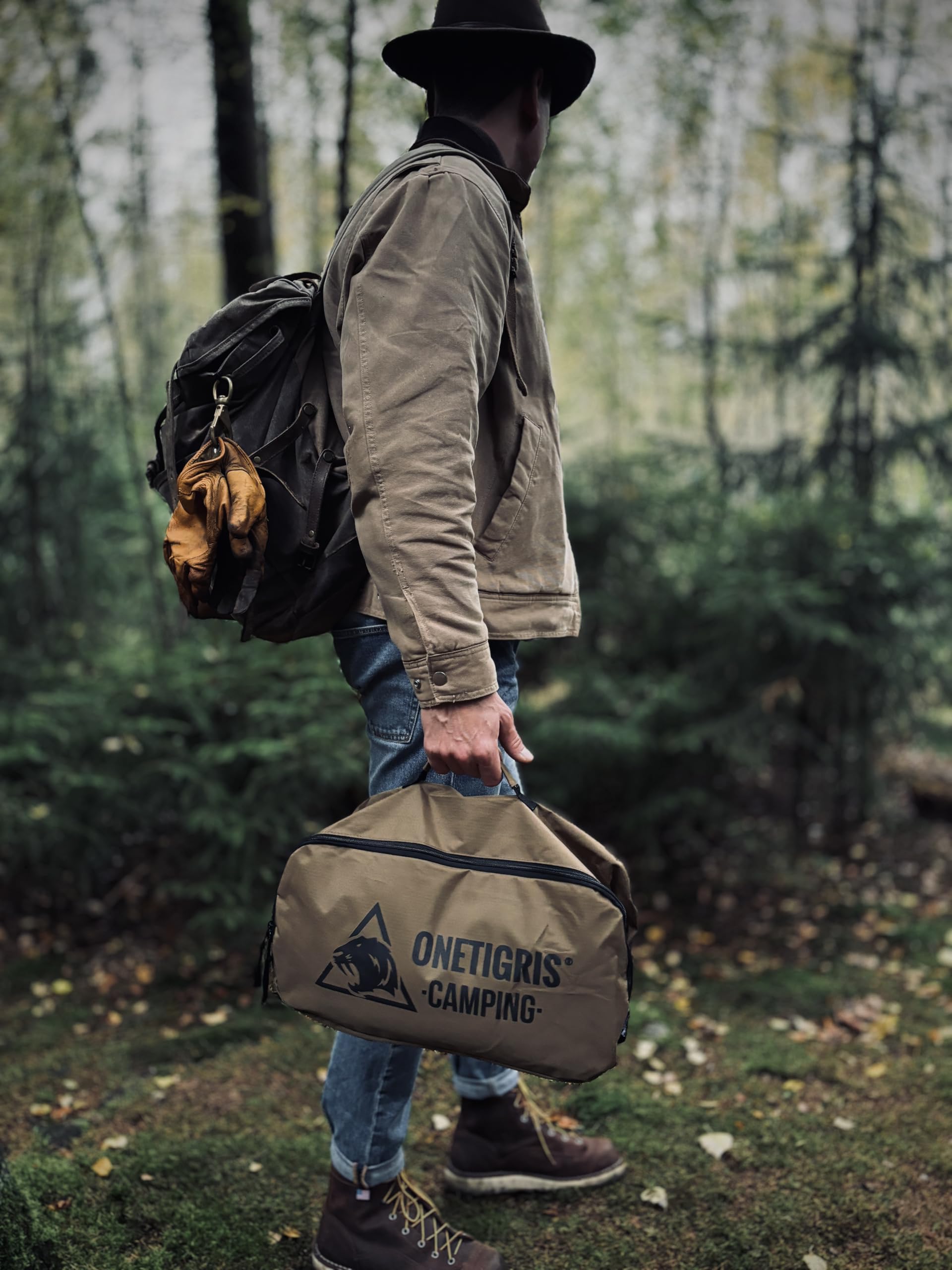 ONETIGRIS Supranubis cot folded compactly for travel and storage