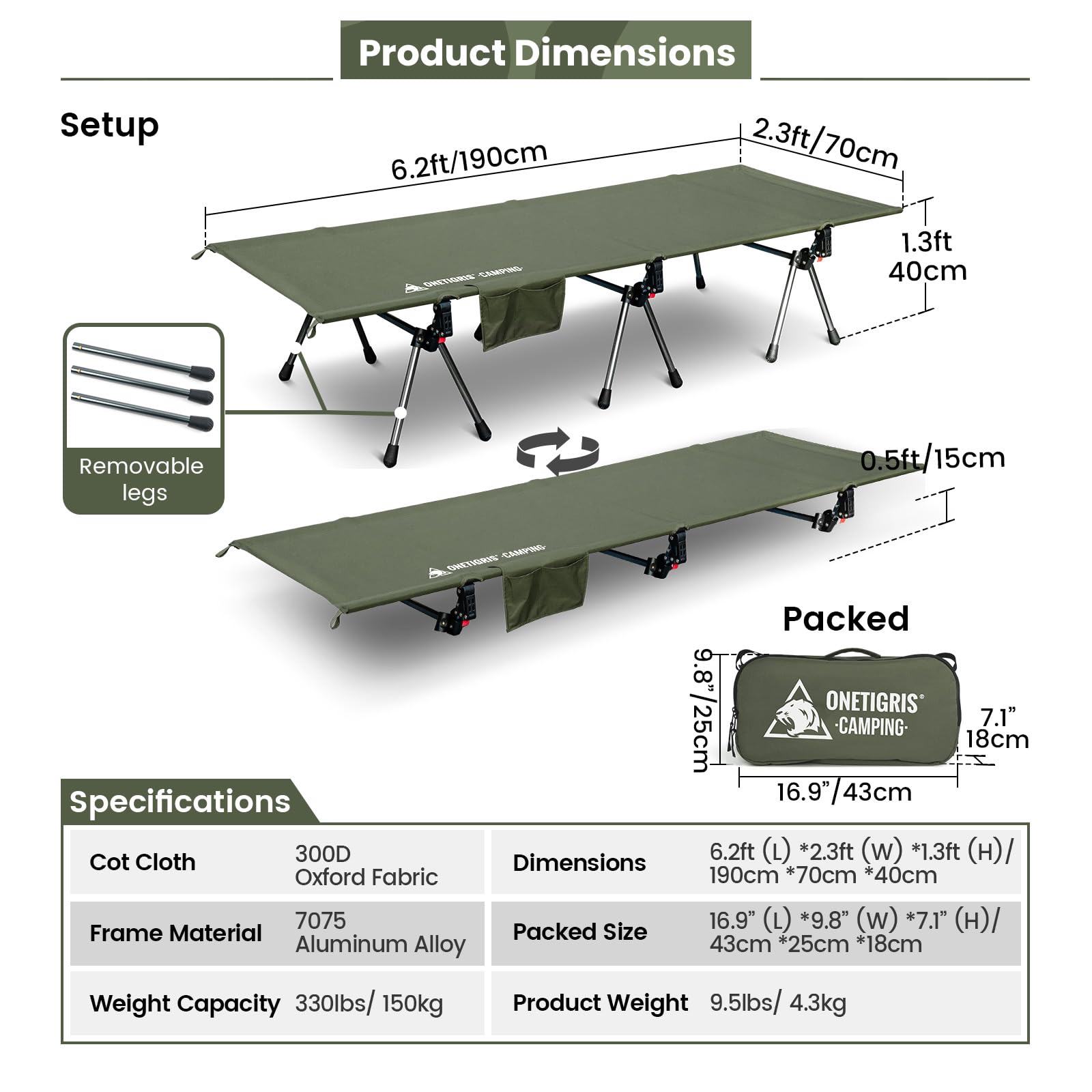 ONETIGRIS Supranubis cot height options support versatile ground surfaces