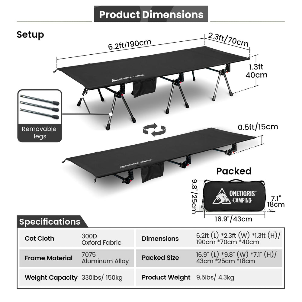 ONETIGRIS SUPRANUBIS cot with side pocket for gadgets and easy access.