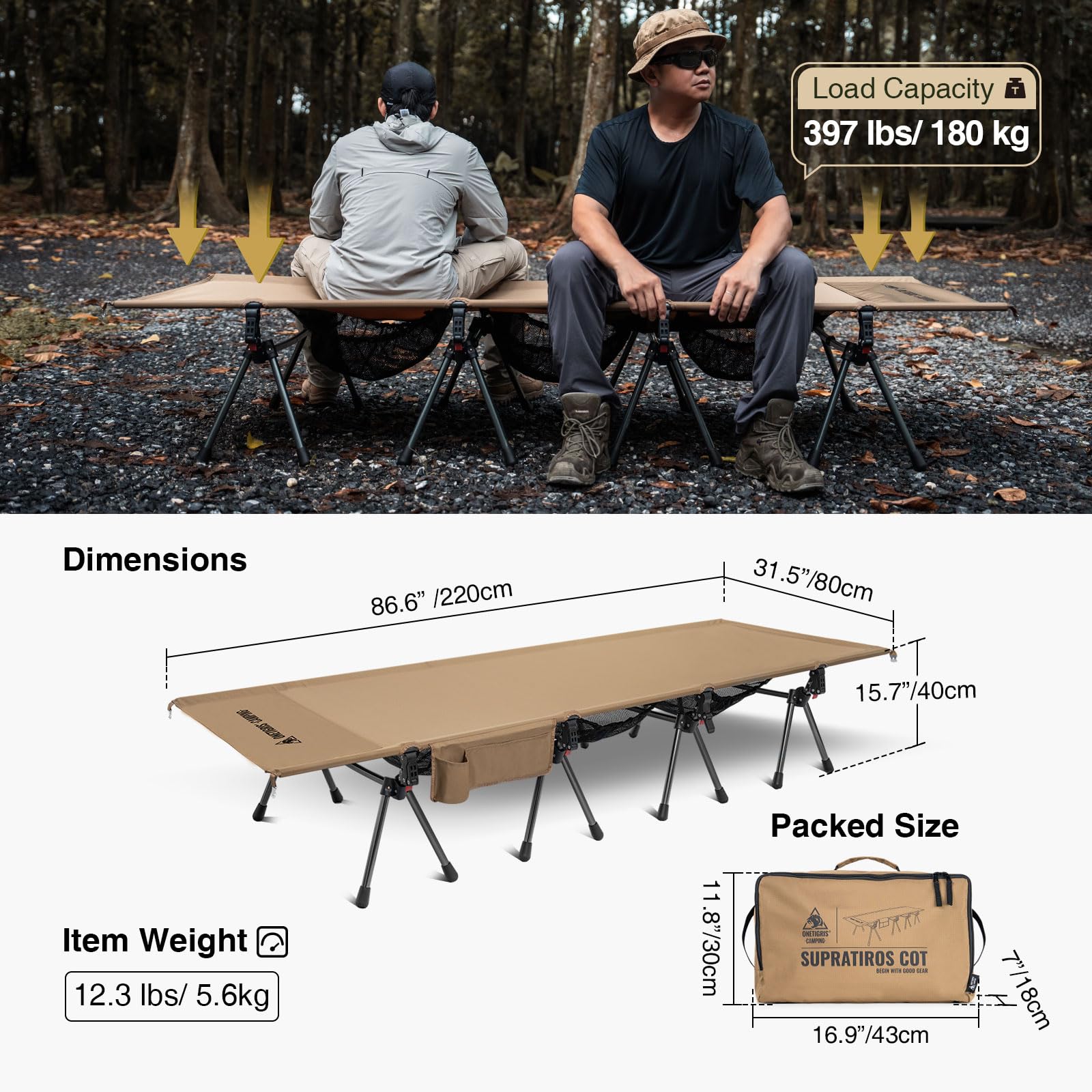 ONETIGRIS SUPRATIROS cot aluminum legs provide strong support and durability.