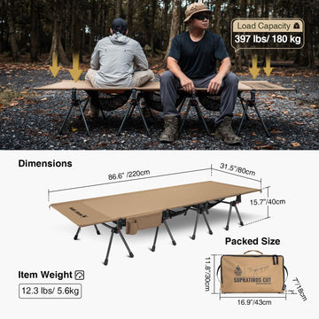ONETIGRIS SUPRATIROS cot aluminum legs provide strong support and durability.