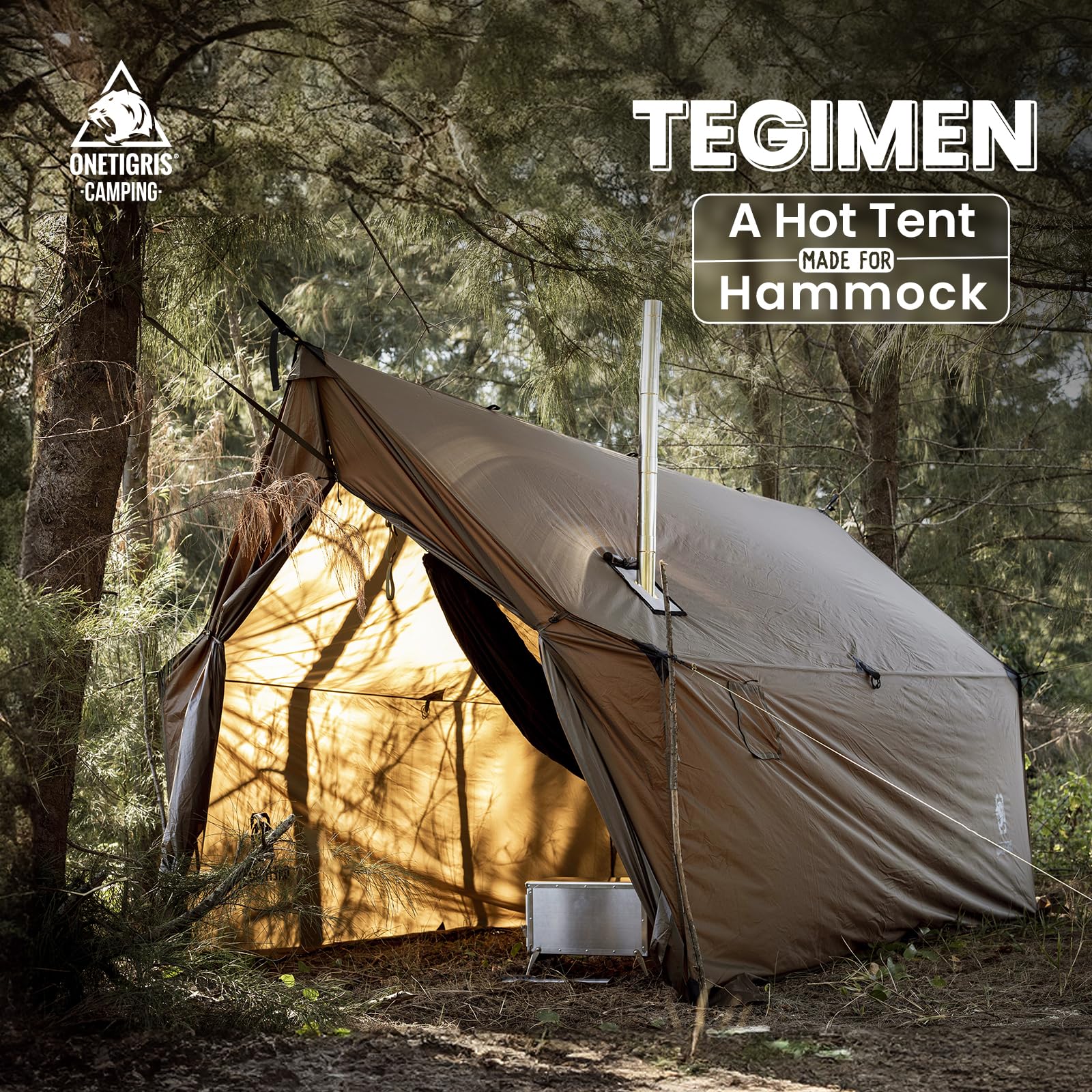 OneTigris Tegimen side stove jack supports versatile stove piping.