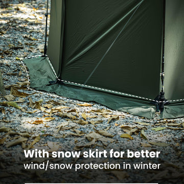 OneTigris Tegimen windproof sod skirt adds heat retention and protection.