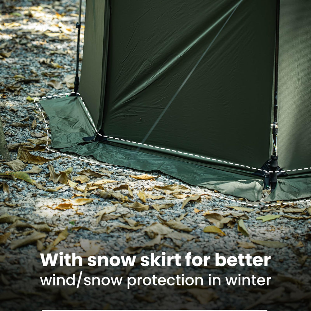 OneTigris Tegimen windproof sod skirt adds heat retention and protection.