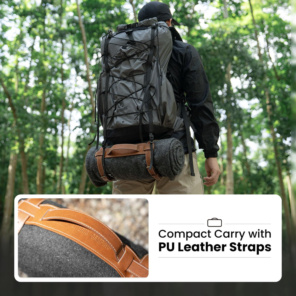 ONETIGRIS wool blanket with carry bag demonstrates portable insulation.