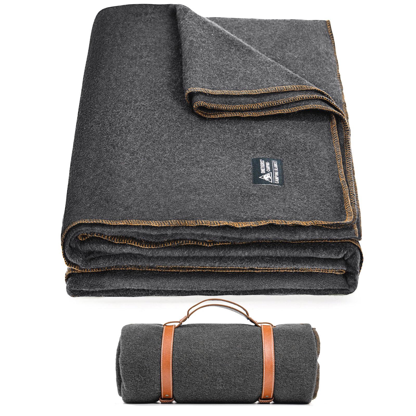 ONETIGRIS wool blanket folded compact for travel warmth and portability.