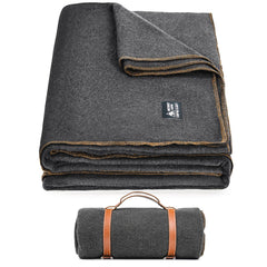 ONETIGRIS wool blanket folded compact for travel warmth and portability.