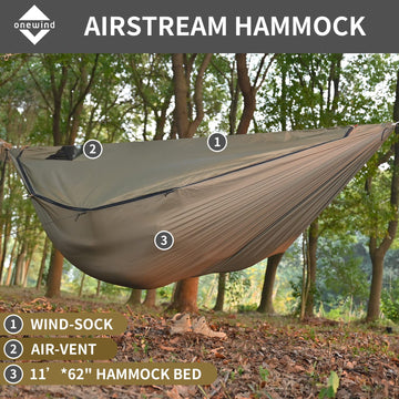 Onewind Airstream Hammock packs into a compact stuff sack for travel