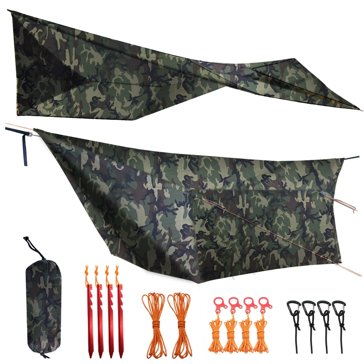 Onewind camo tarp 12x10 ft front view with stealth shelter and wide coverage