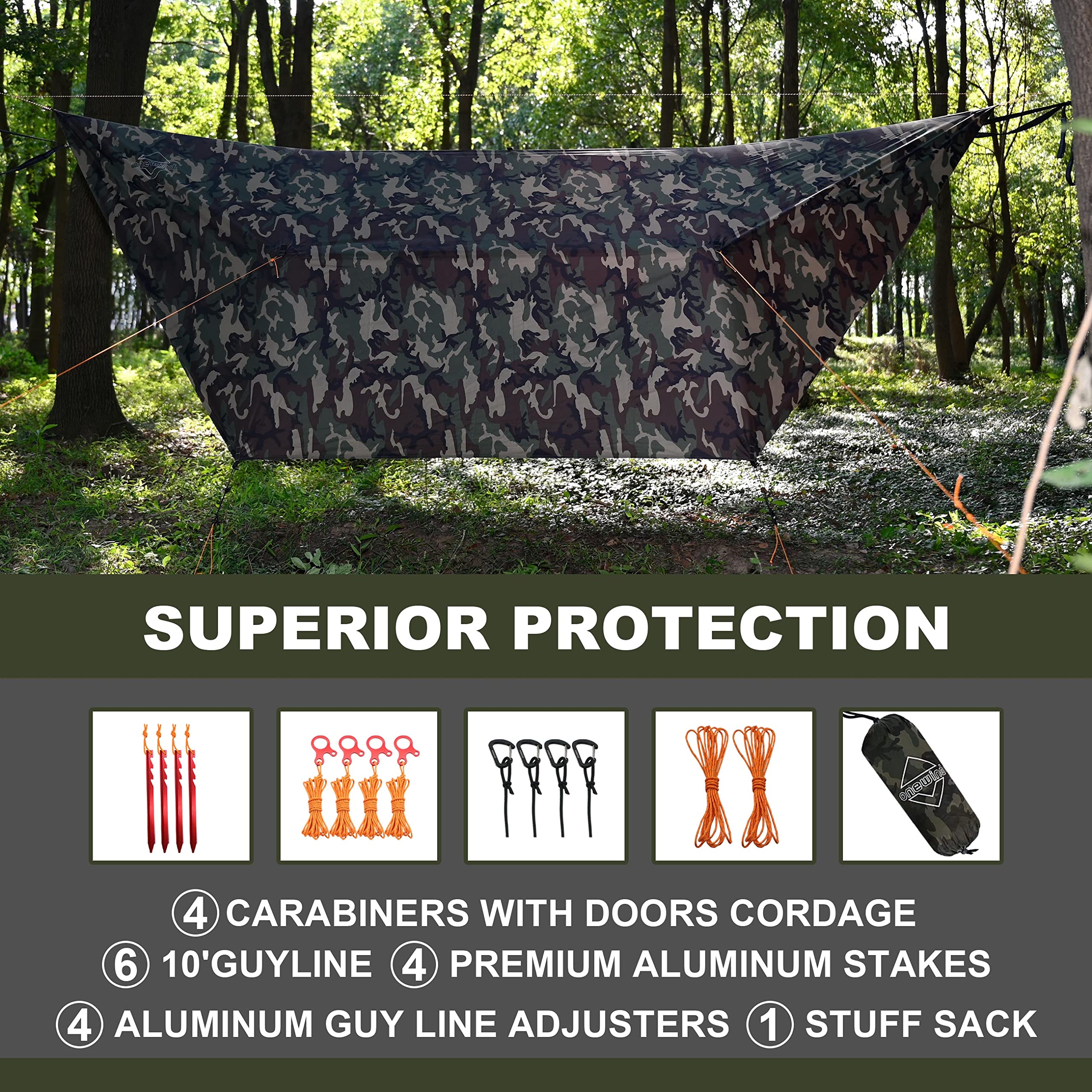 Onewind camo tarp compact stuff sack for easy storage