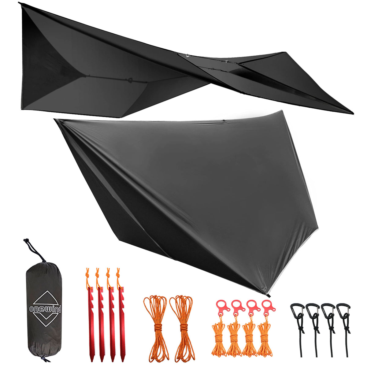 Onewind hammock tarp 11x10 rectangle setup provides broad rain protection.