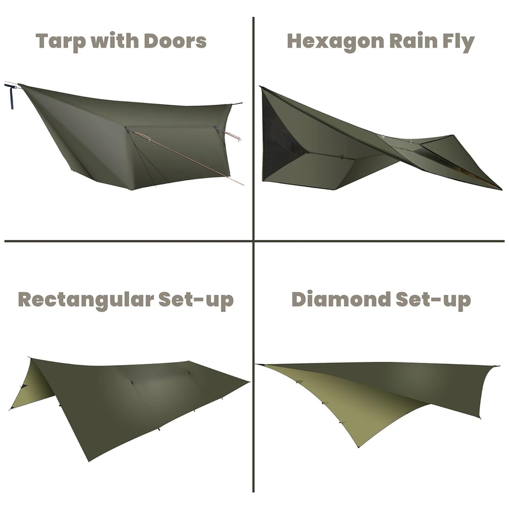 OneWind hammock tarp 12x10 OD green color blends with nature