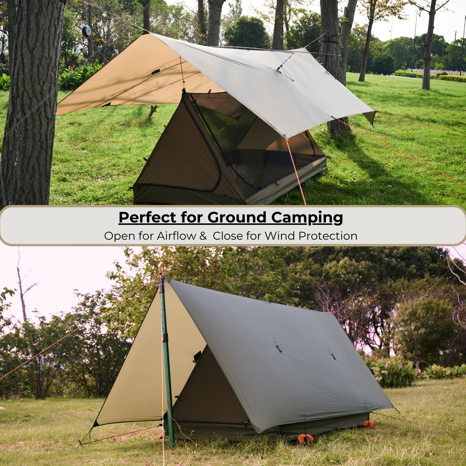 OneWind hammock tarp 12x10 overlapping doors offer flexible shelter options