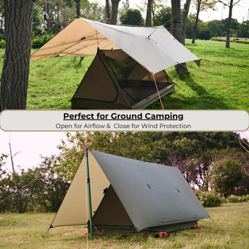 OneWind hammock tarp 12x10 overlapping doors offer flexible shelter options