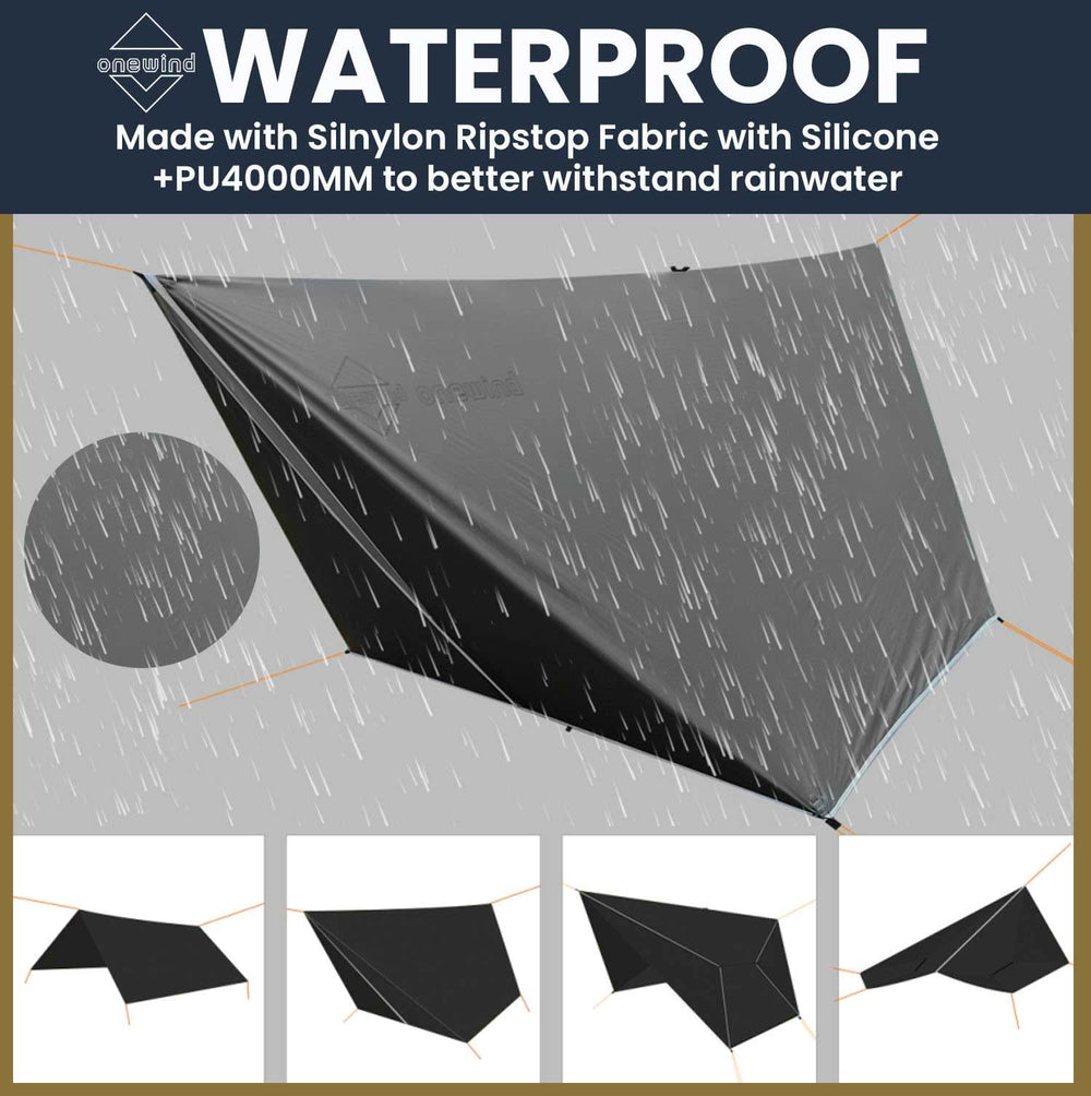 Onewind hammock tarp reflective guyline set enhances night visibility.