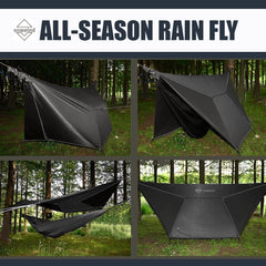 Onewind hammock tarp hexagon coverage for wind protection and extended shade.