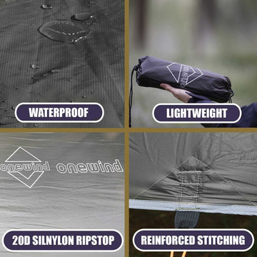 Onewind hammock tarp lightweight packable at 1.7 lbs for backpackers.