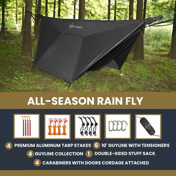 Onewind hammock tarp overlapping door setup creates tent-like shelter.