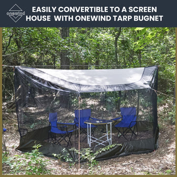 Onewind hammock tarp aluminum stakes provide secure anchoring.