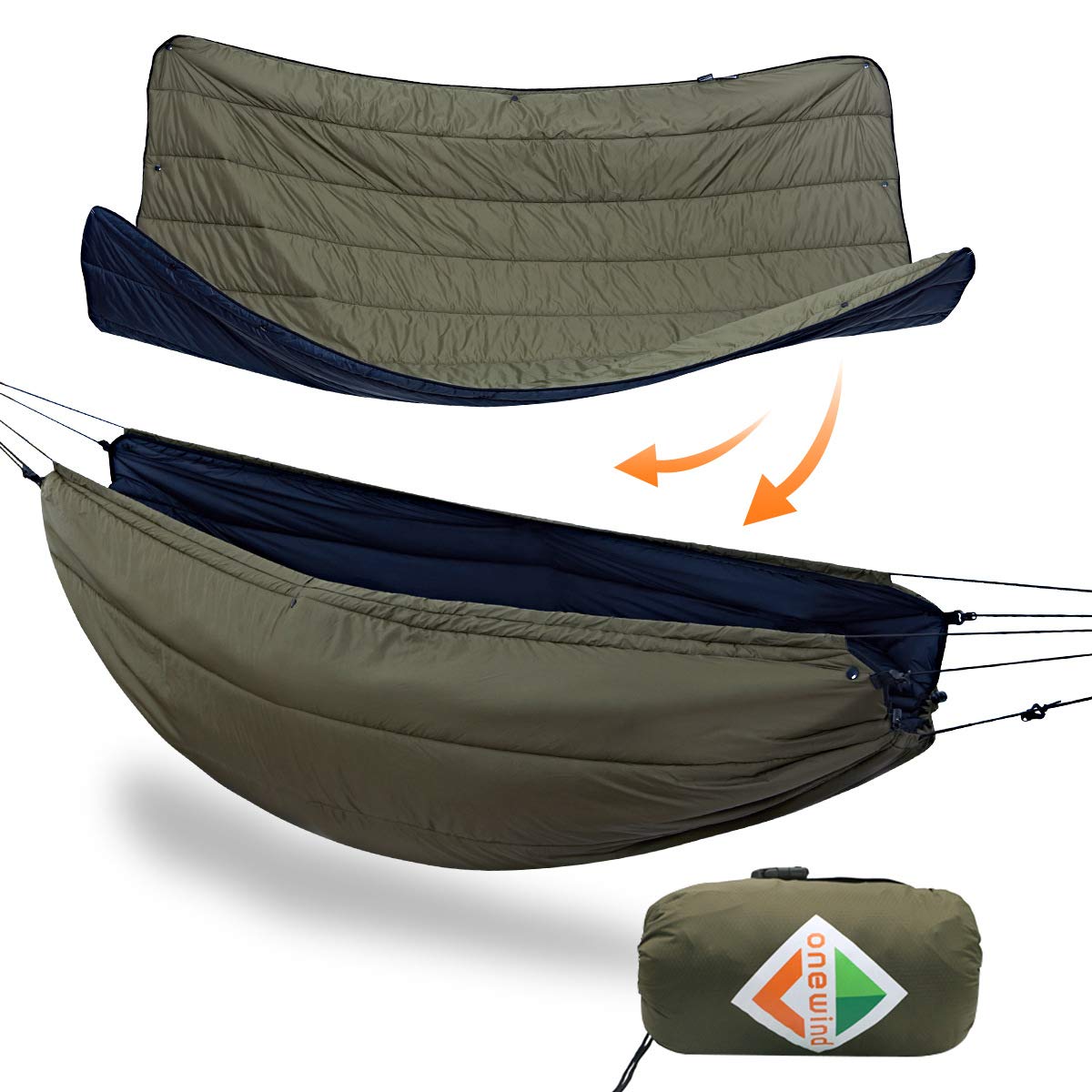 Onewind hammock underquilt in four-season setup for diagonal lay