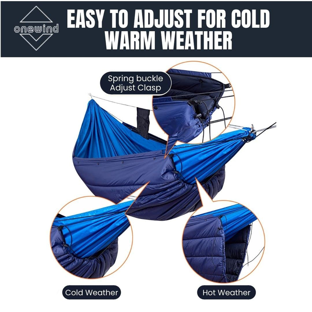 Onewind hammock underquilt windproof fabric image emphasizes weather resistance for outdoor overnights.