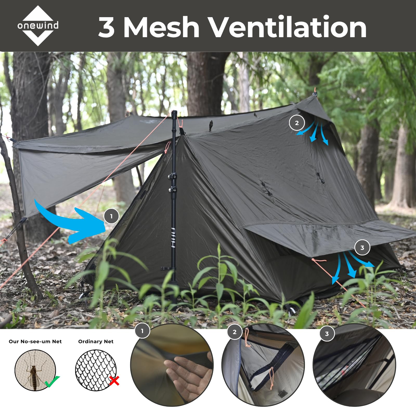 onewind lightweight and portable tent: about 1 kg for backpacking