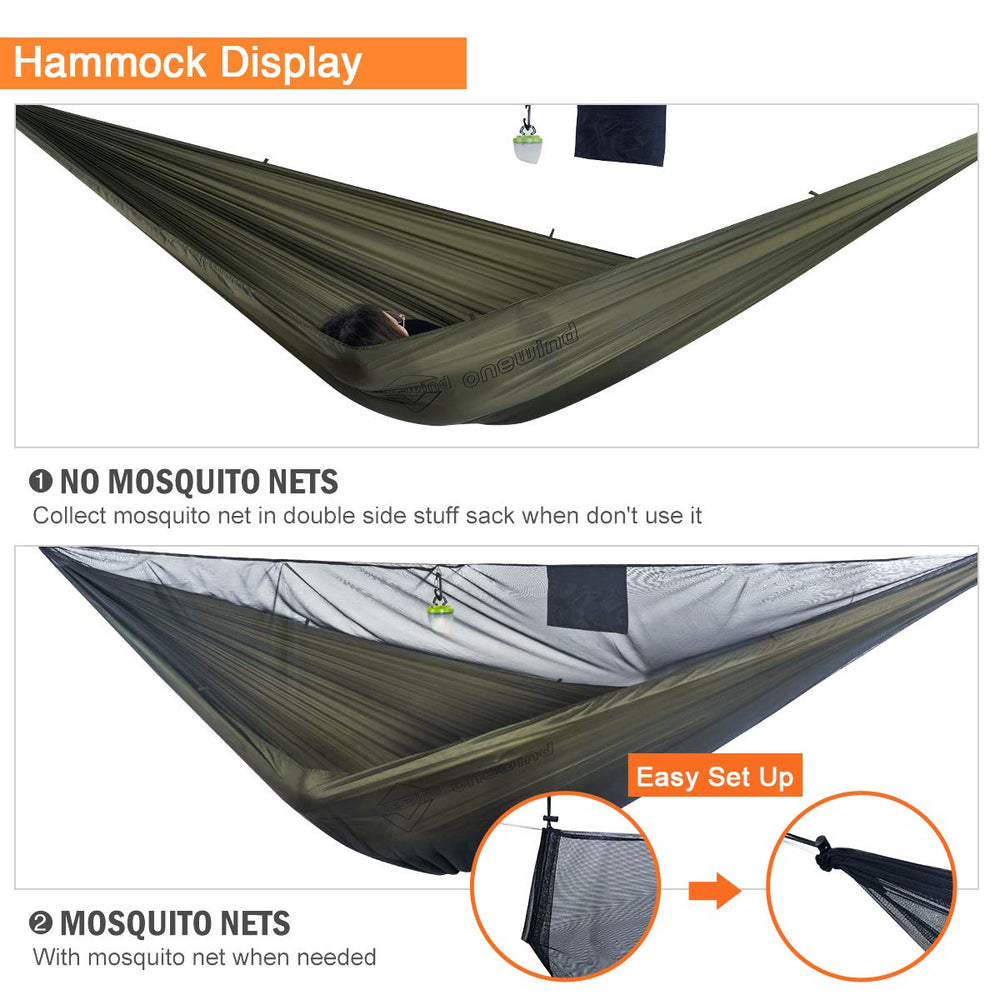 Onewind OD green hammock folds compactly for travel.