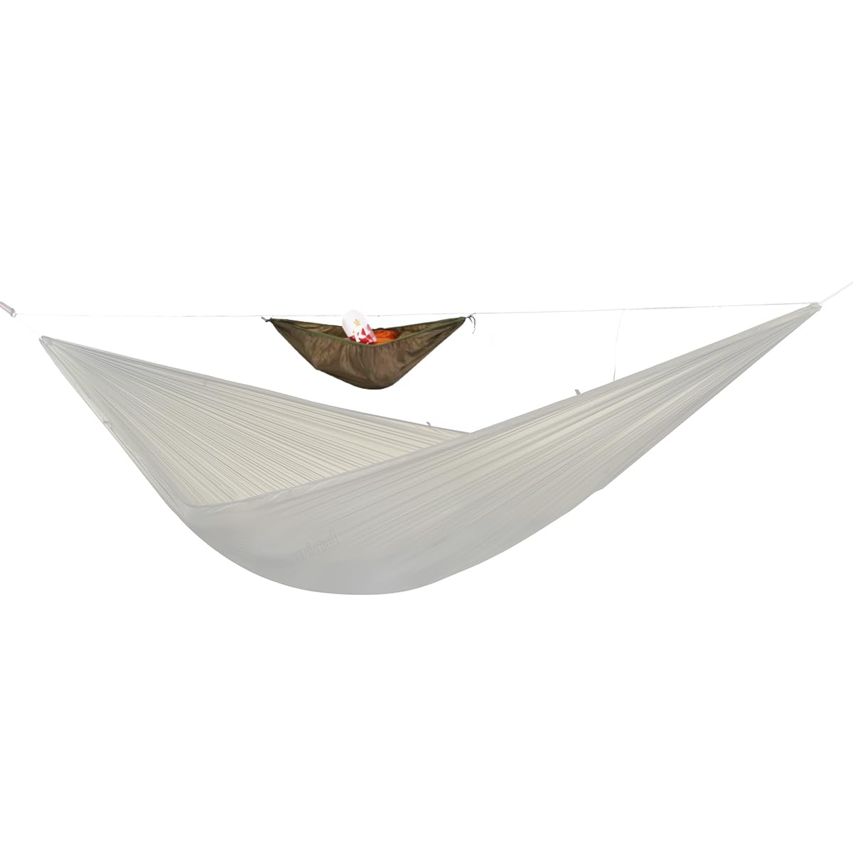 Onewind Peak Storage Hammock clip-on keeps headlamp and keys within easy reach.